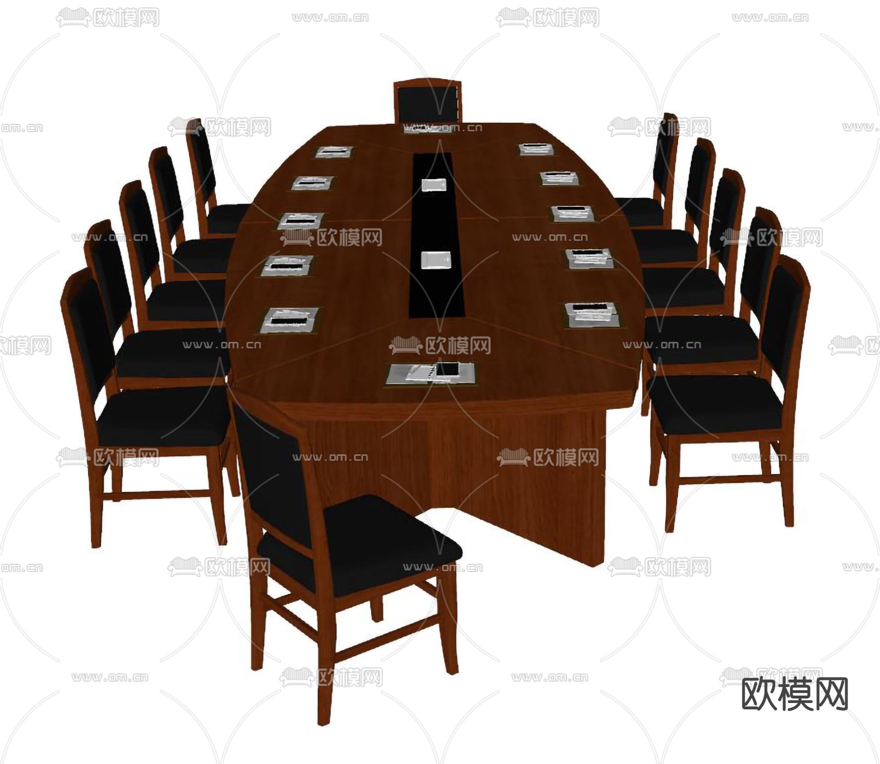 中式会议桌办公椅su模型下载（渲染图2）