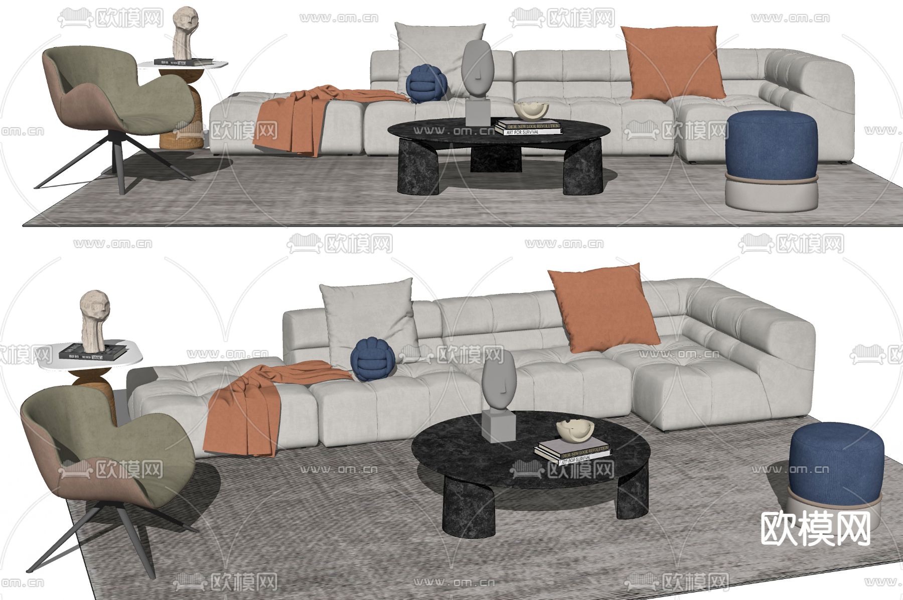 现代布艺组合沙发su模型