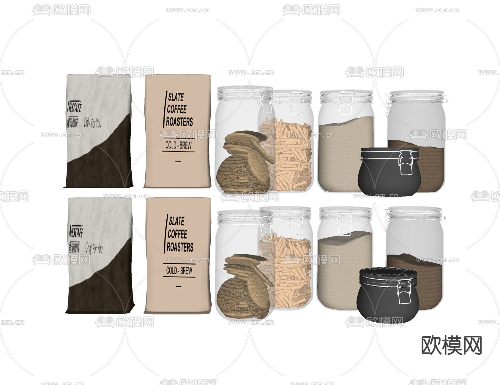 现代咖啡豆饼干su模型下载（渲染图2）