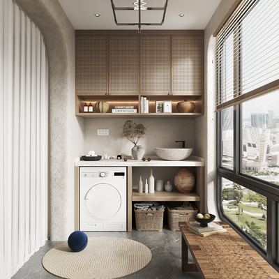  侘寂风阳台su模型 