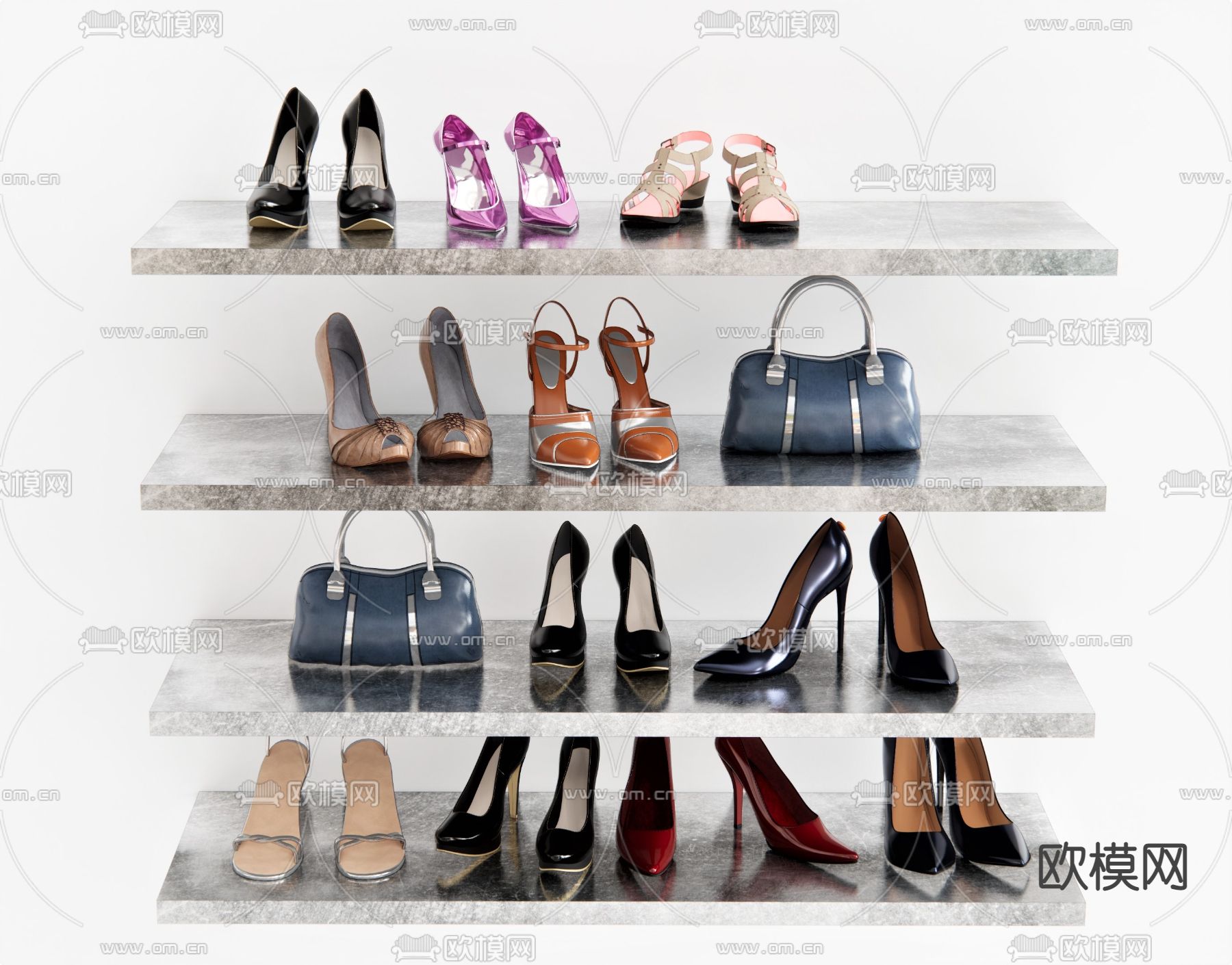 现代女士高跟鞋手提包su模型下载（渲染图1）