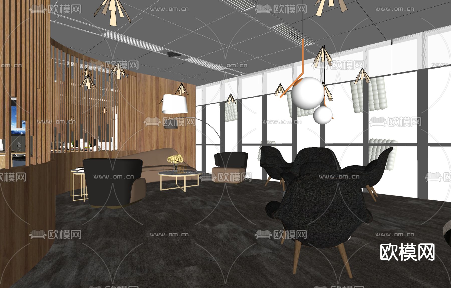 现代公共办公区su模型下载（渲染图2）