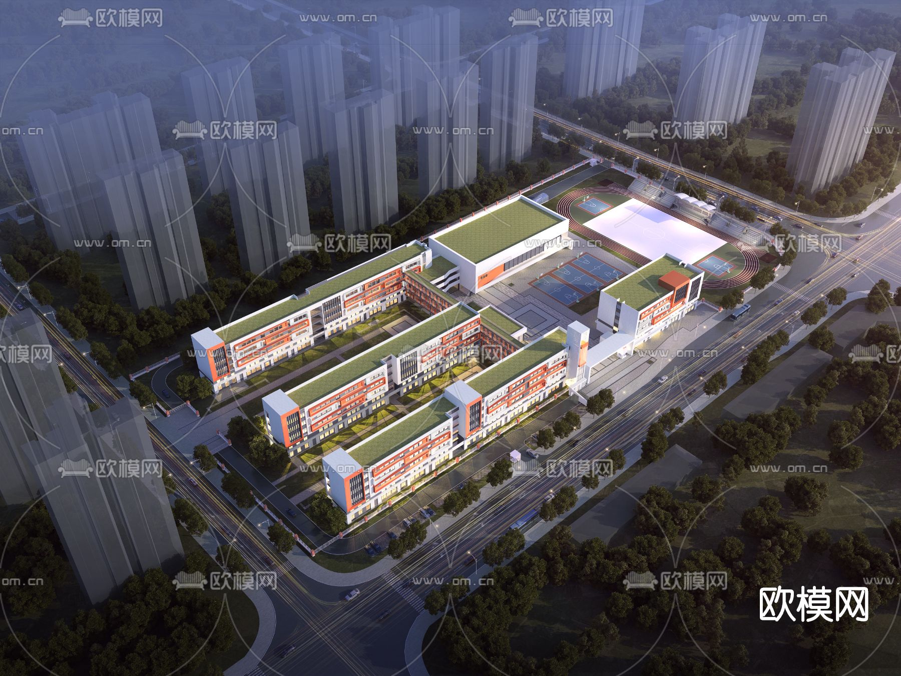 现代学校鸟瞰规划3d模型下载