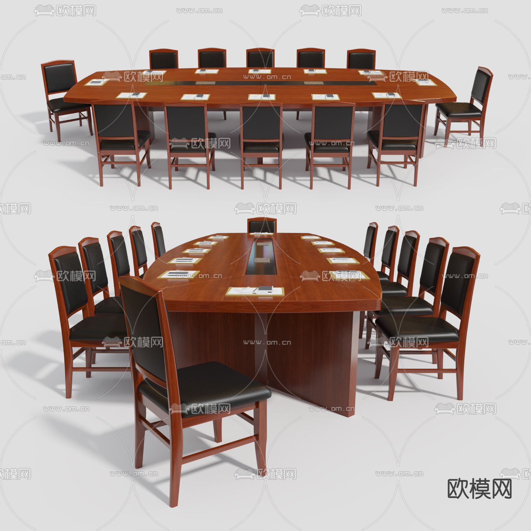 中式会议桌办公椅su模型下载（渲染图1）