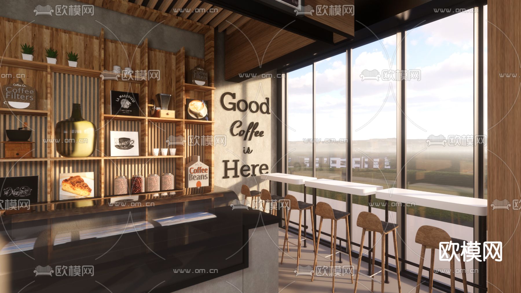 现代休闲咖啡店su模型下载（渲染图2）