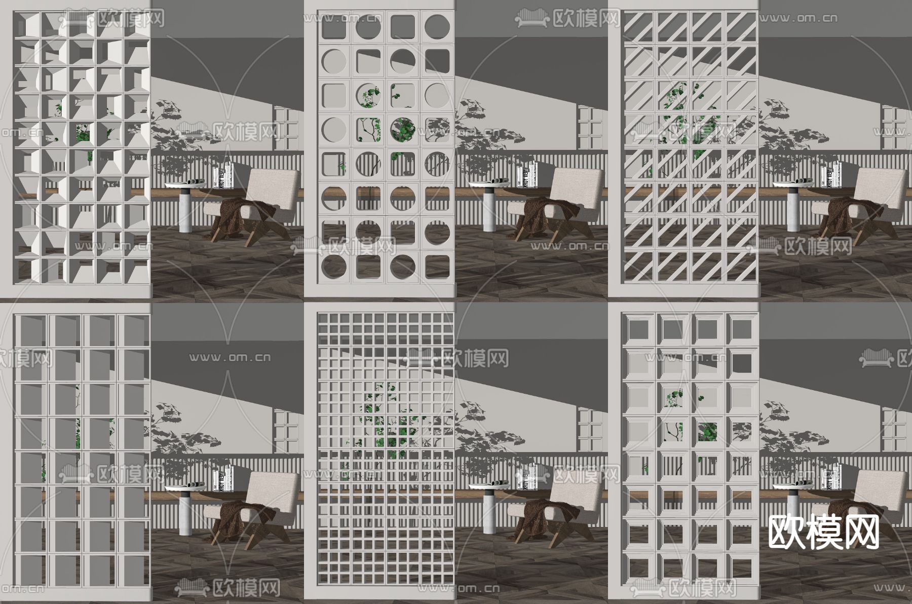 侘寂风镂空隔断su模型下载（渲染图2）