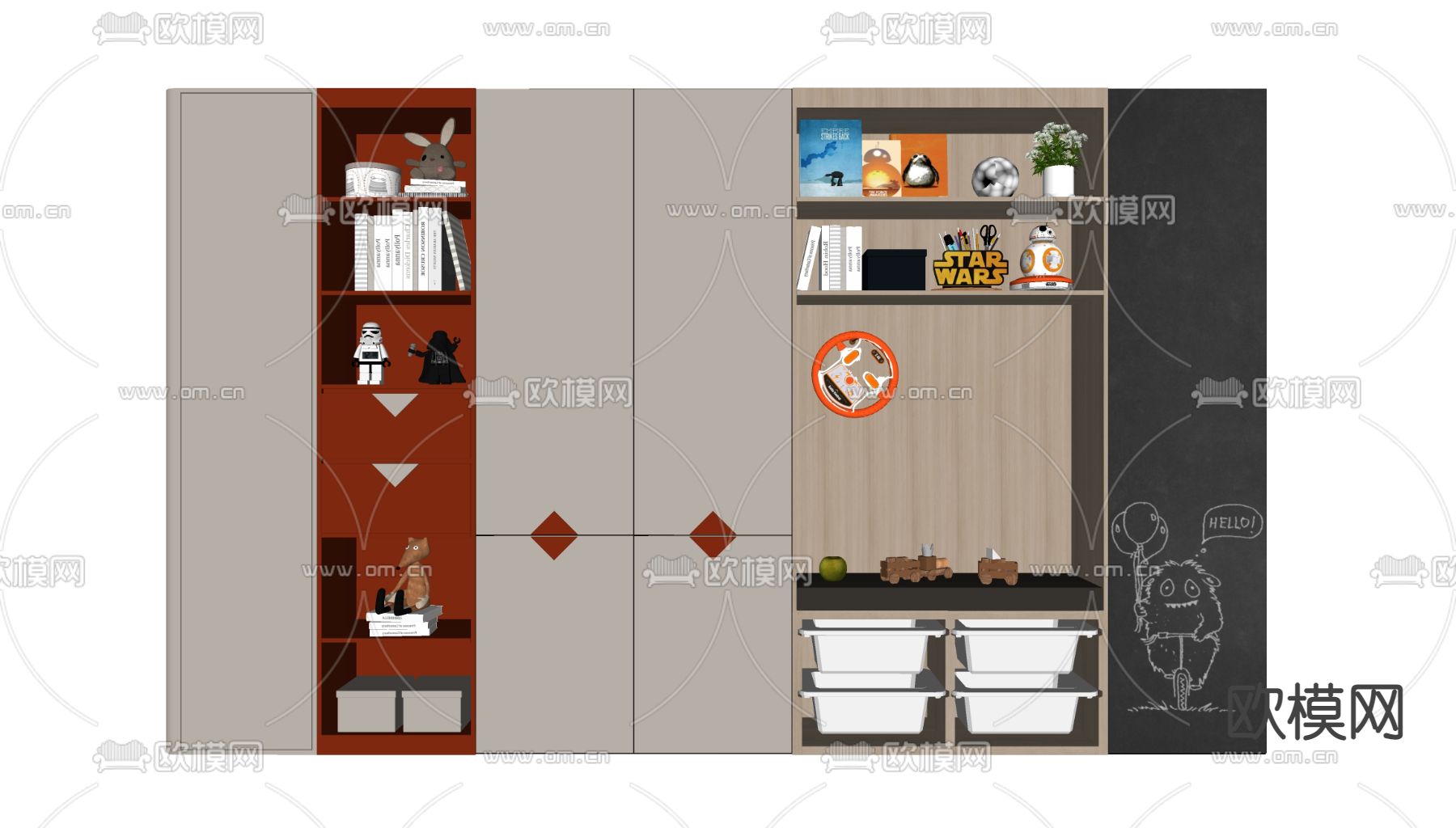 现代儿童装饰柜su模型下载（渲染图2）