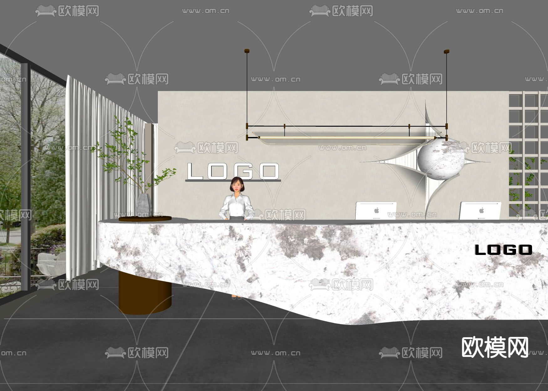 现代前台su模型下载（渲染图2）