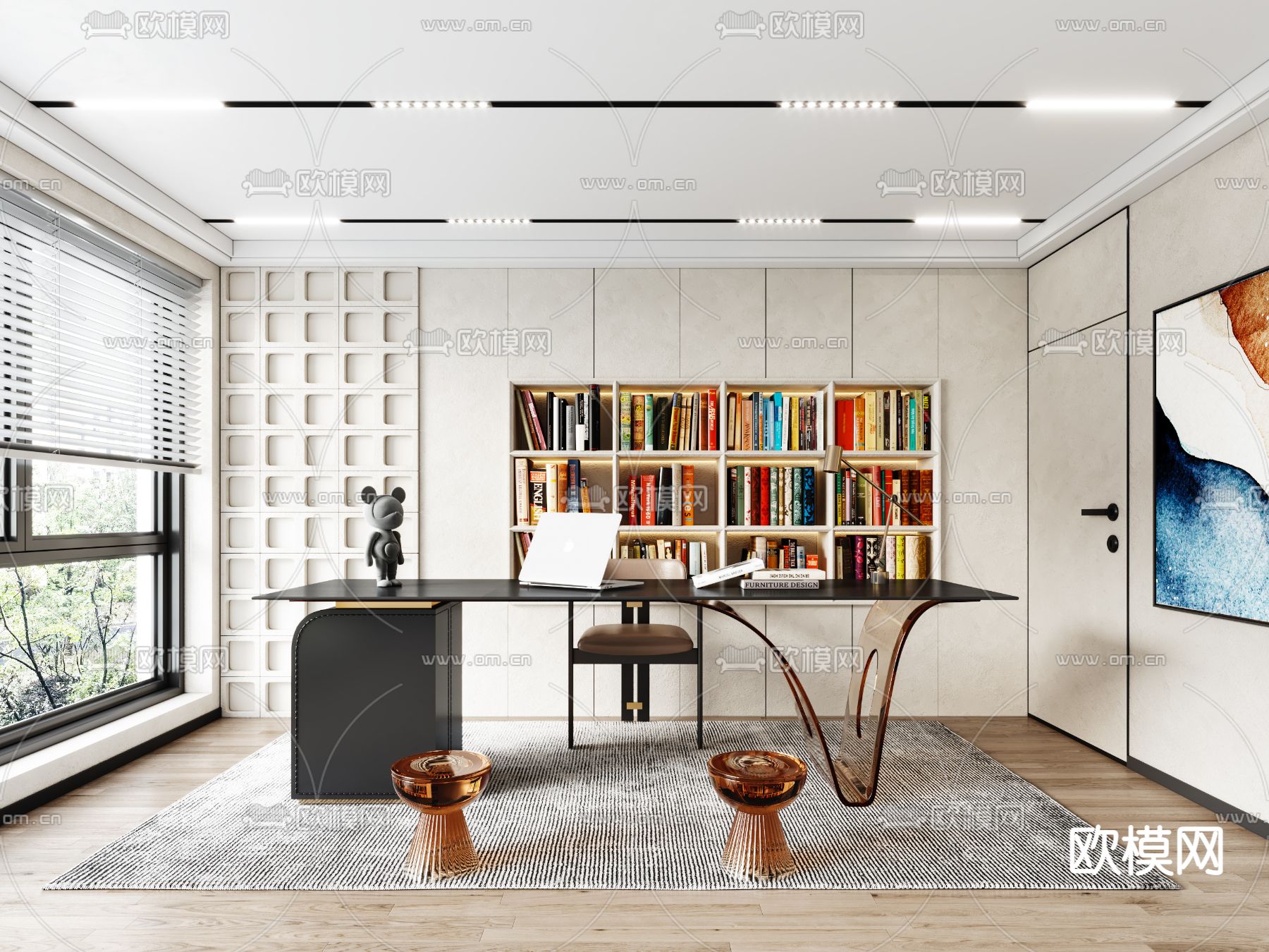 现代书房su模型下载（渲染图2）