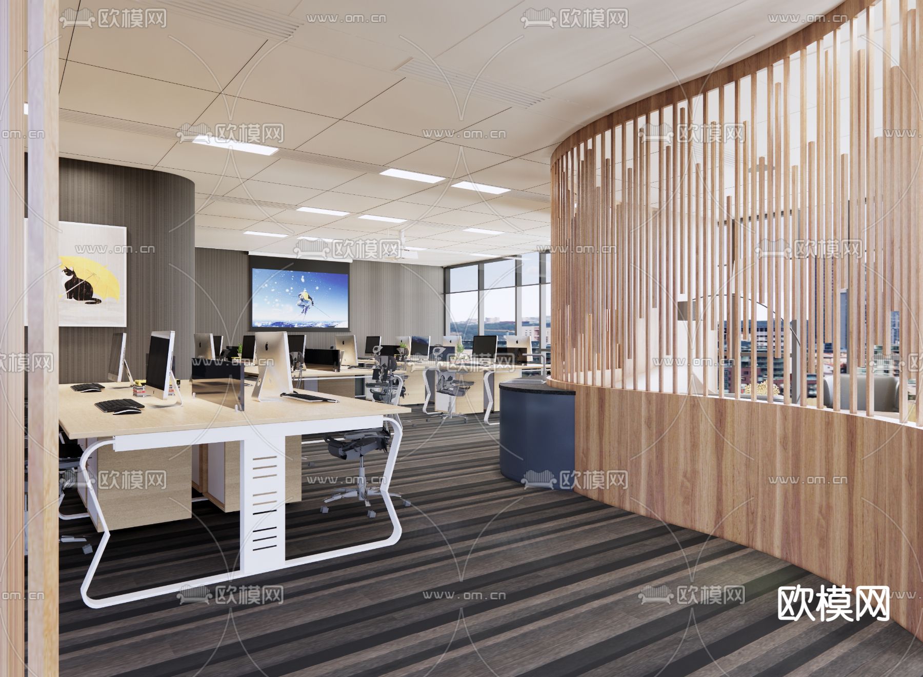 现代公共办公区su模型下载（渲染图3）