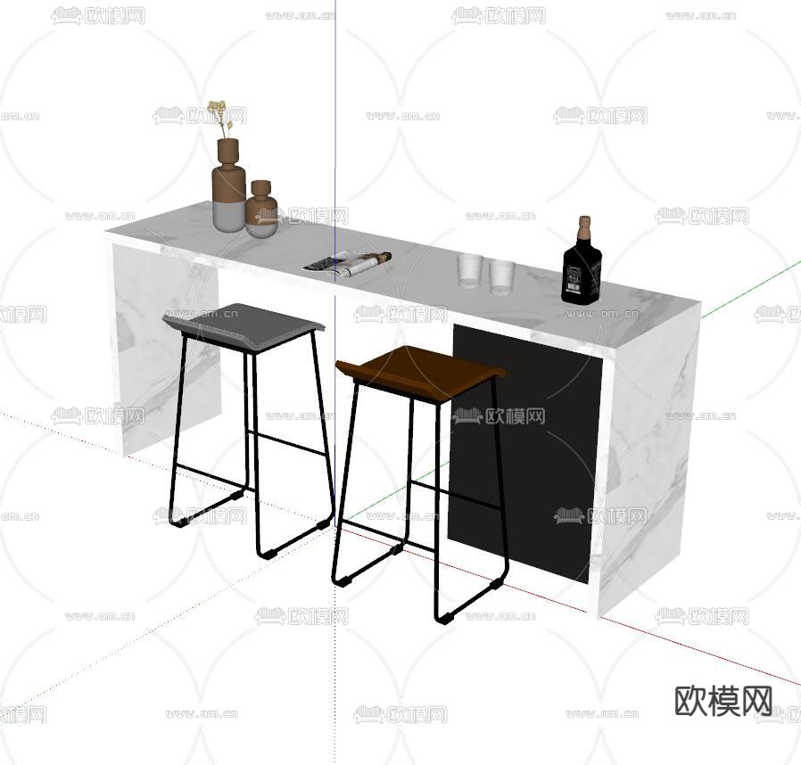 现代吧台吧椅su模型下载（渲染图2）