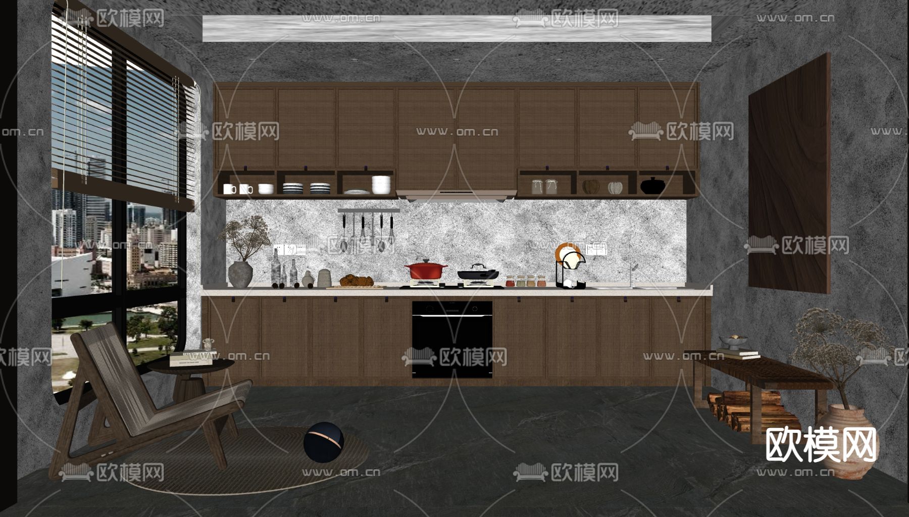 侘寂厨房su模型下载（渲染图2）