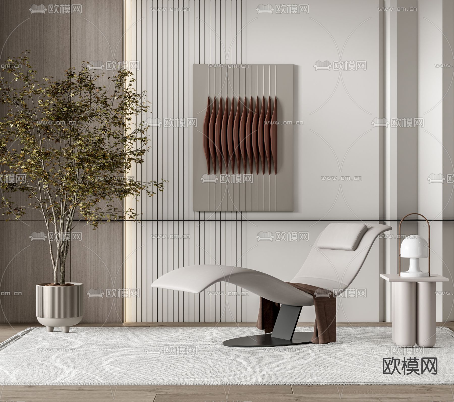 现代躺椅su模型下载（渲染图1）