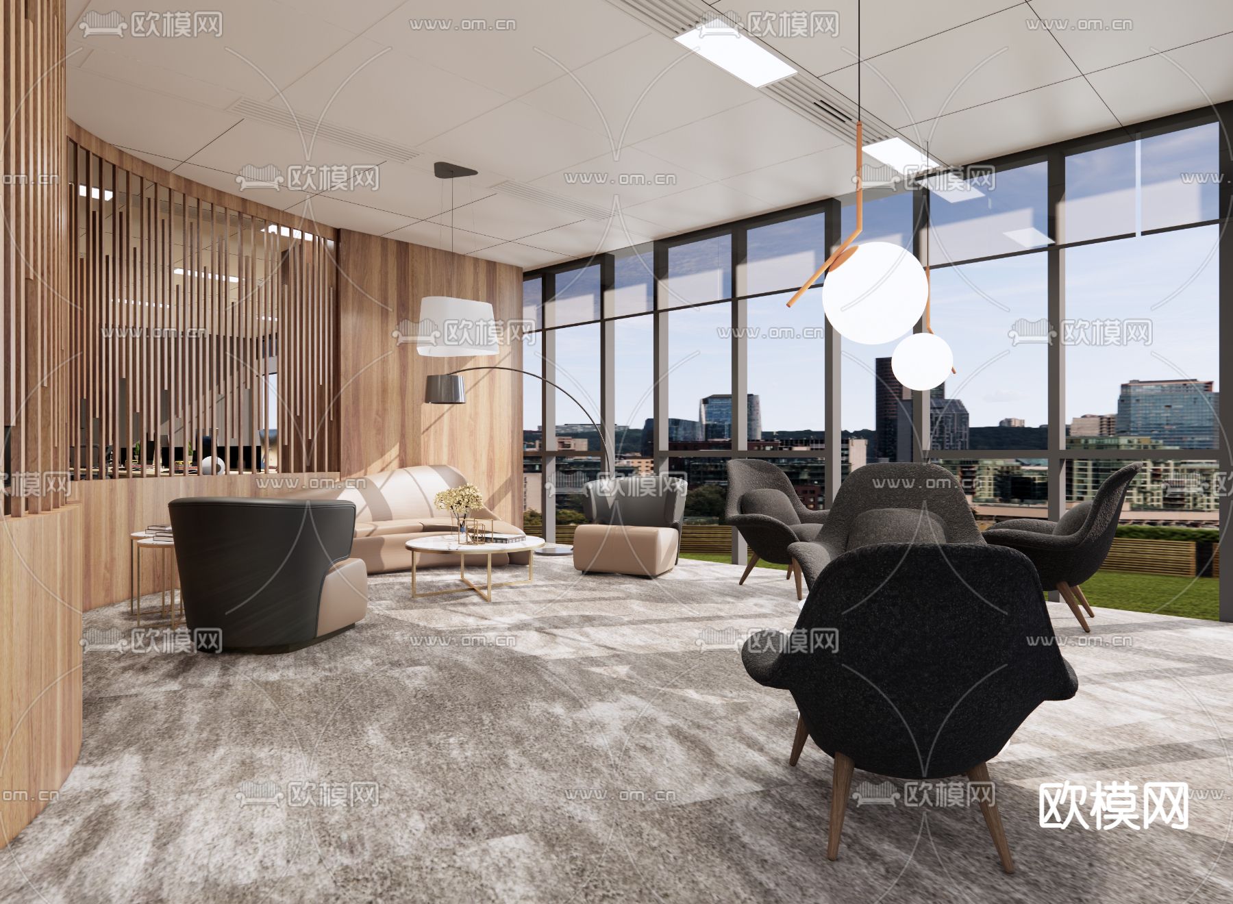现代公共办公区su模型下载（渲染图1）