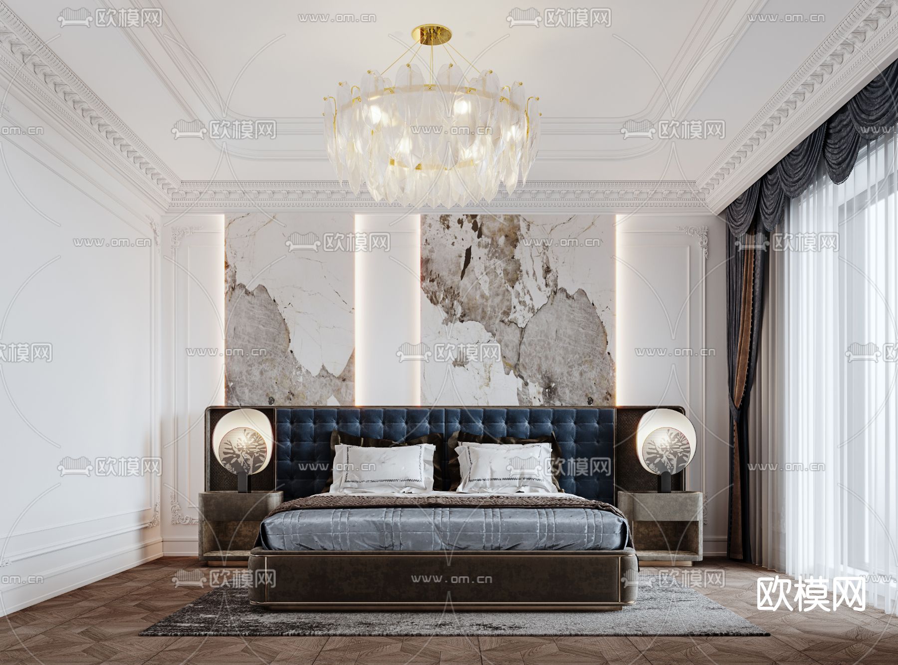 法式卧室主人房3d模型下载