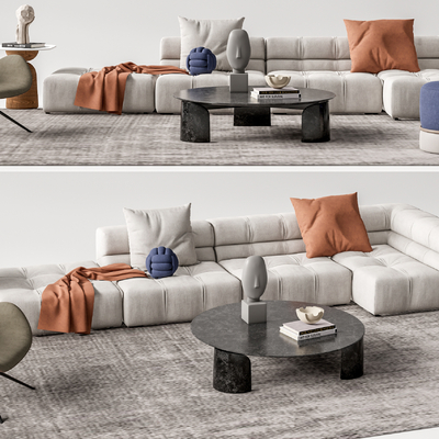 现代布艺组合沙发su模型