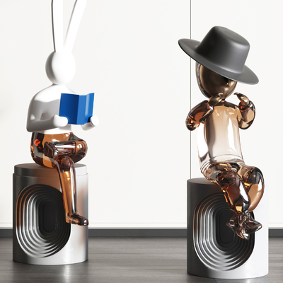  现代卡通潮玩雕塑su模型 