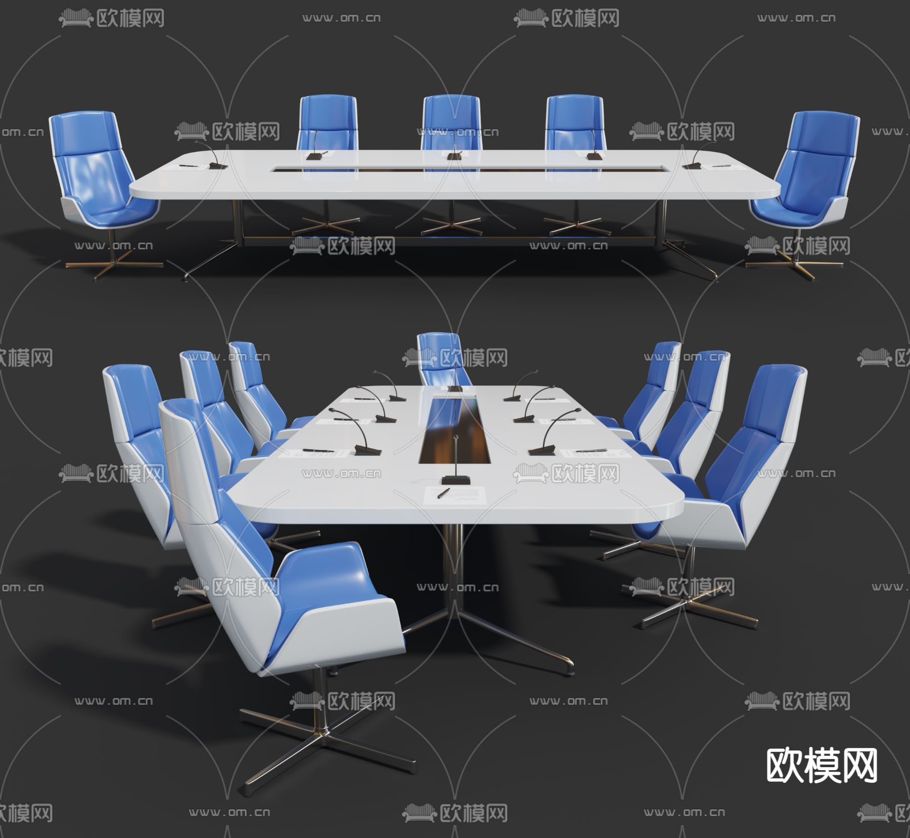 现代会议桌办公椅su模型下载（渲染图1）