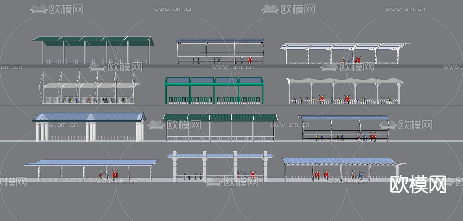 现代自行车雨棚su模型下载（渲染图2）