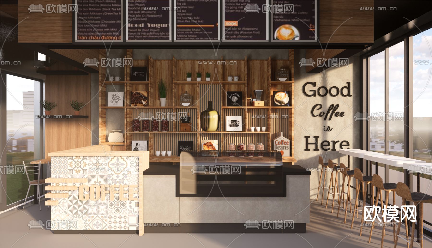 现代休闲咖啡店su模型下载（渲染图1）