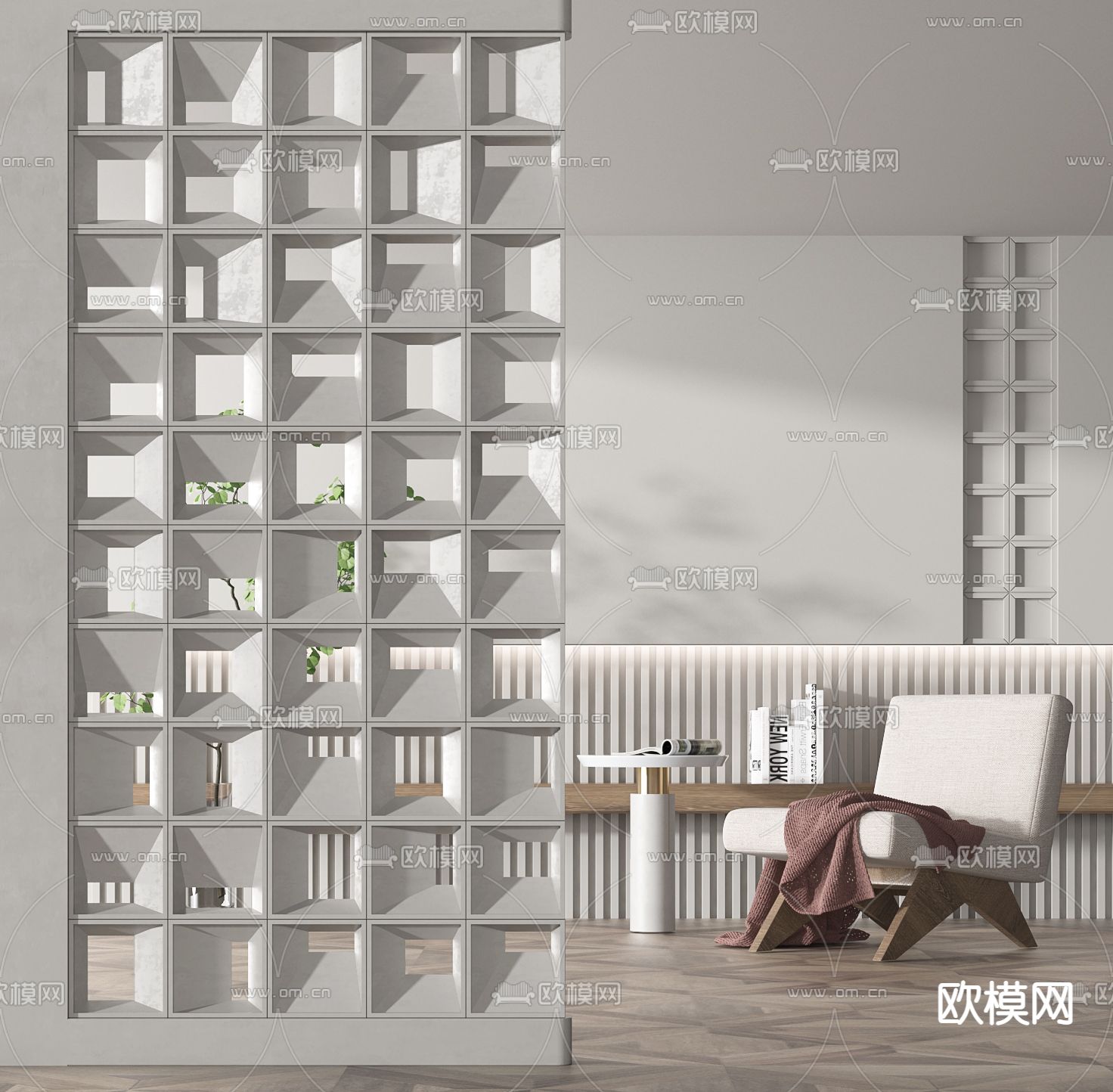 侘寂风镂空隔断su模型下载（渲染图3）