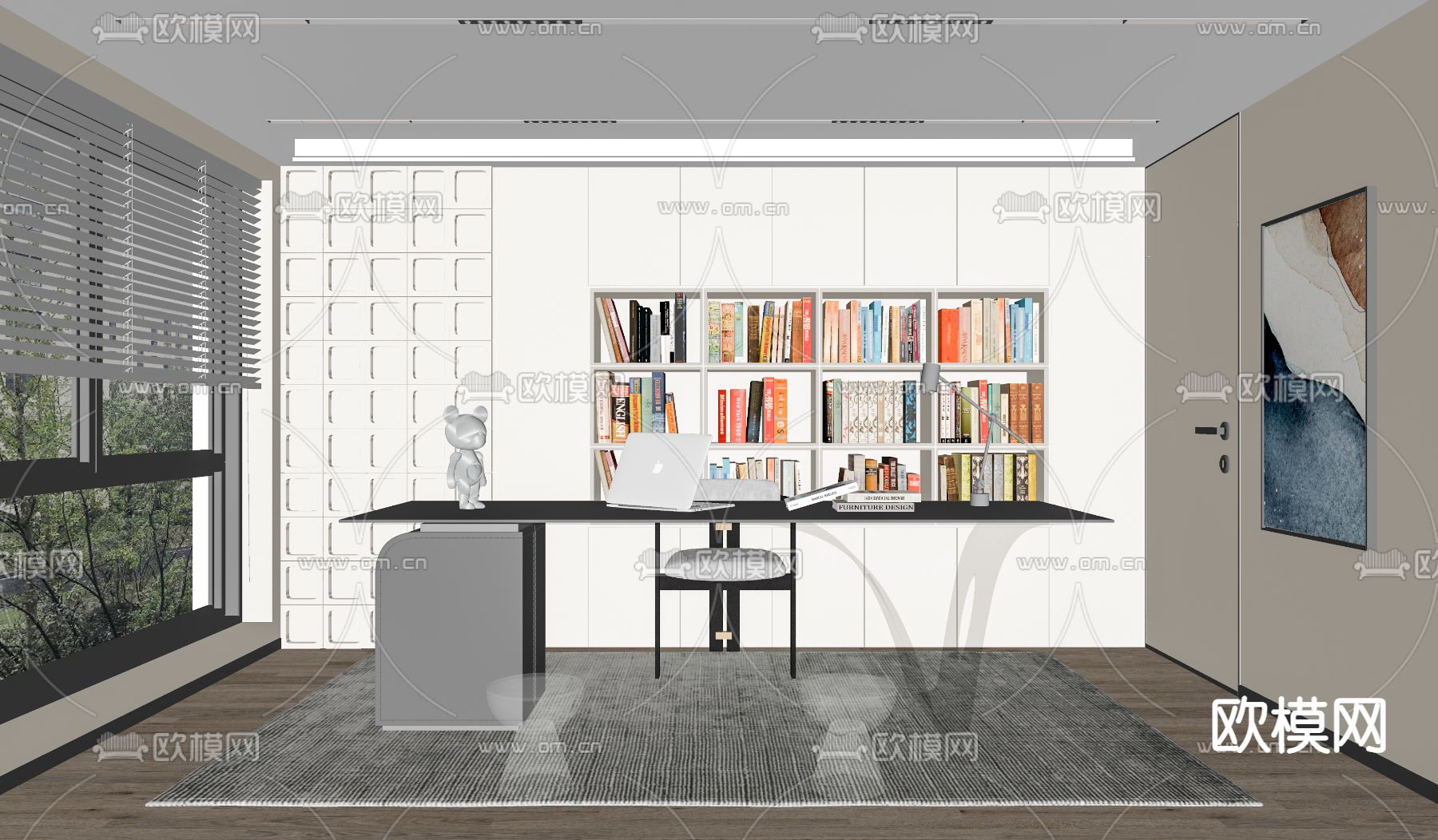 现代书房su模型下载（渲染图3）