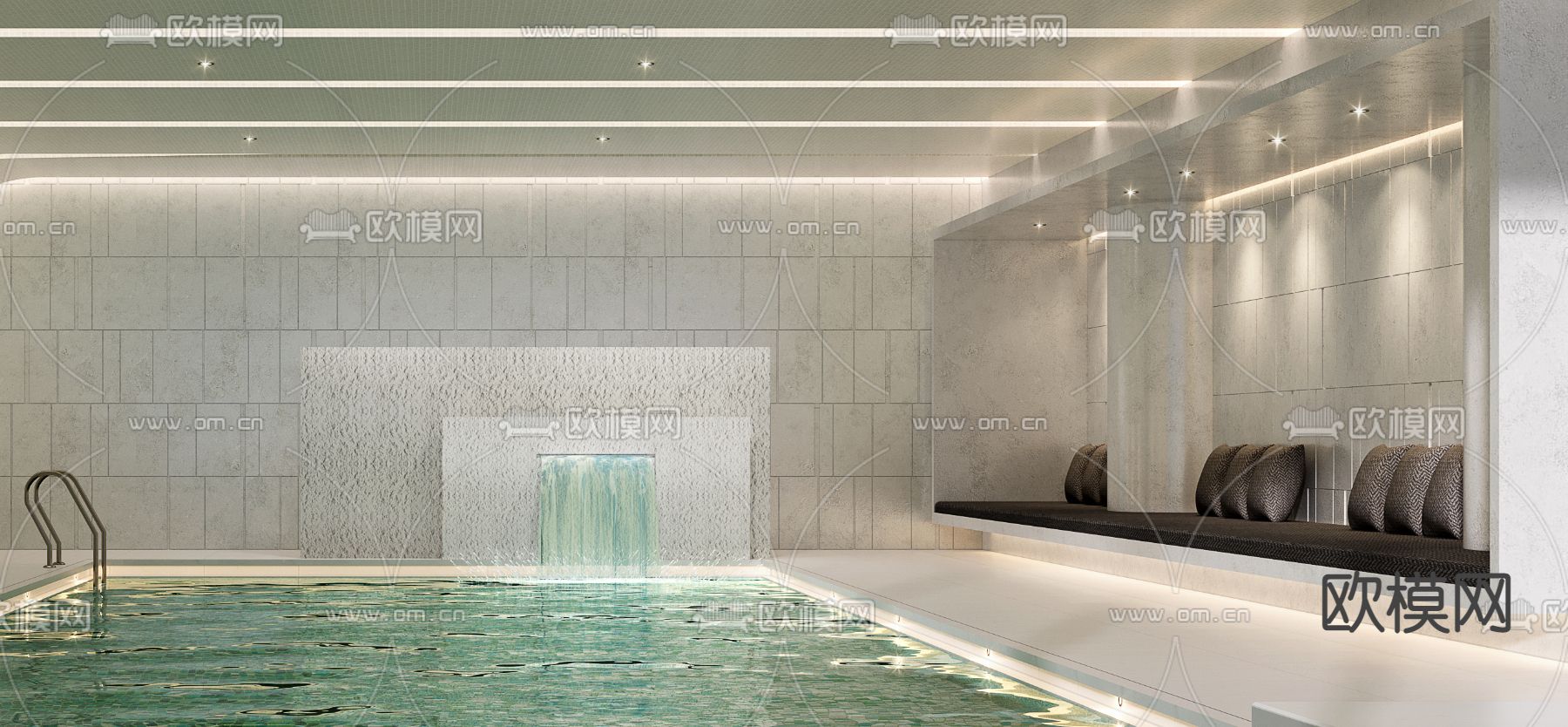 现代室内游泳池3d模型下载（渲染图2）