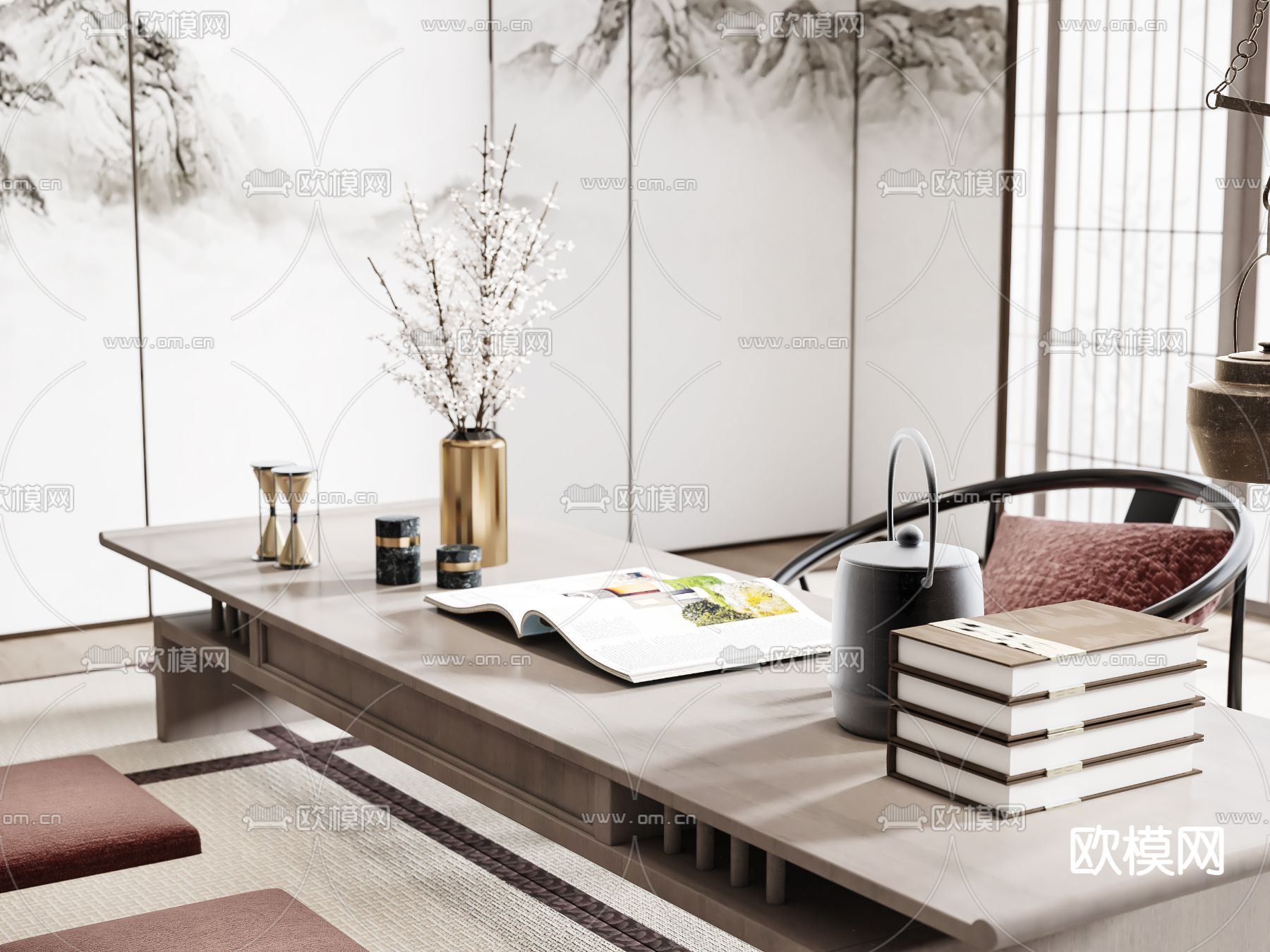 日式榻榻米茶室3d模型下载（渲染图2）