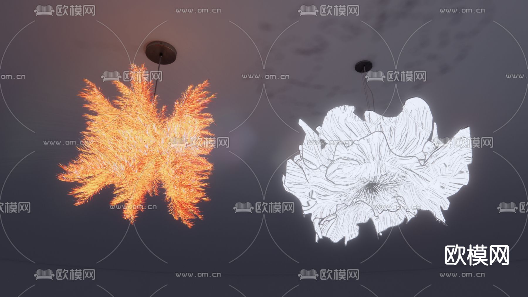 现代创意树叶吊灯su模型下载（渲染图1）