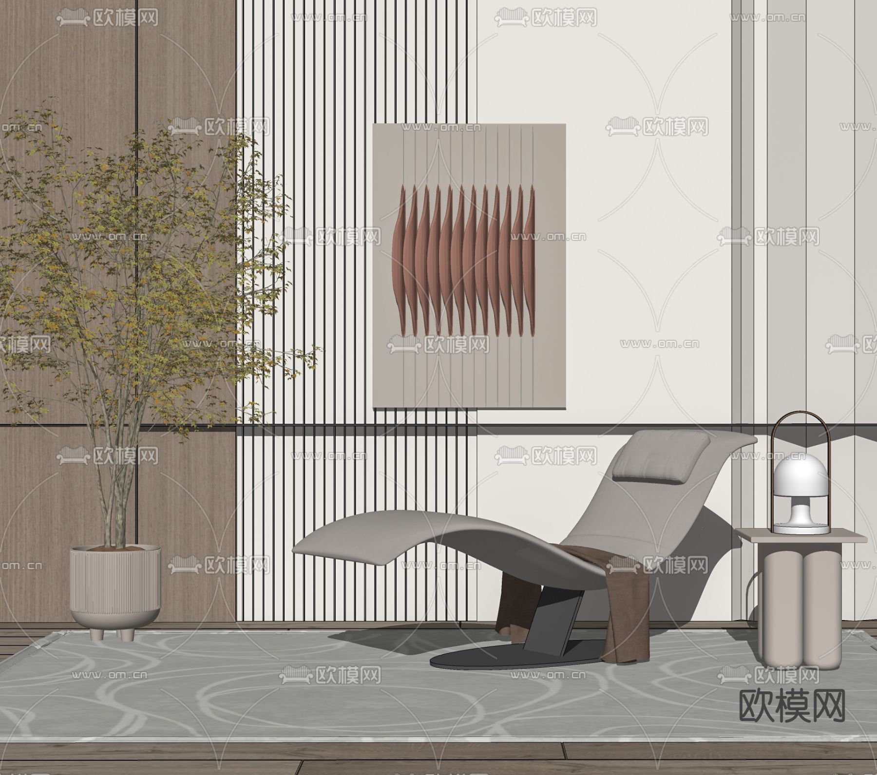 现代躺椅su模型下载（渲染图2）