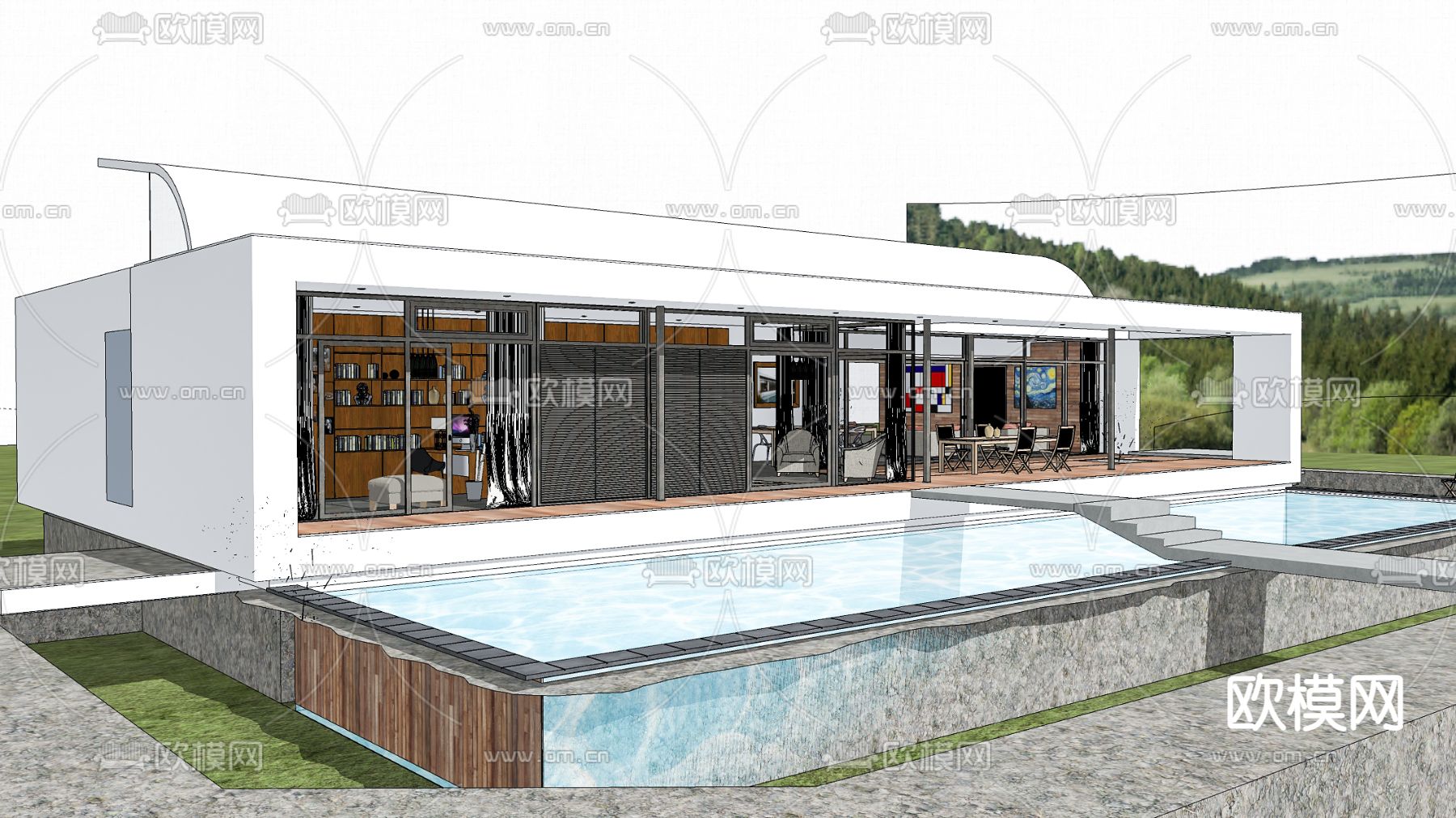 现代别墅外观su模型下载（渲染图2）
