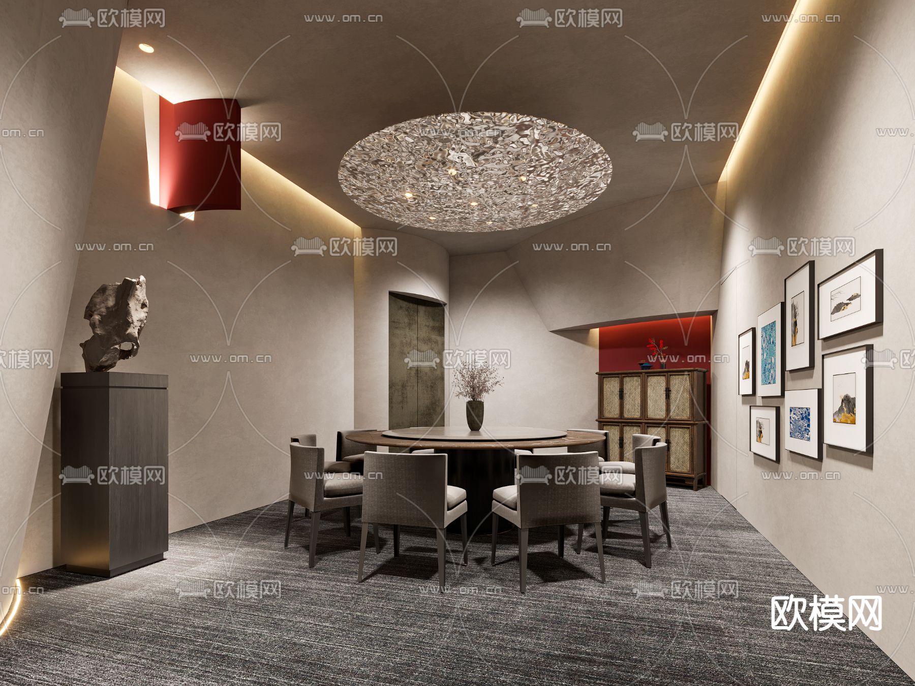 侘寂风餐厅包房3d模型下载