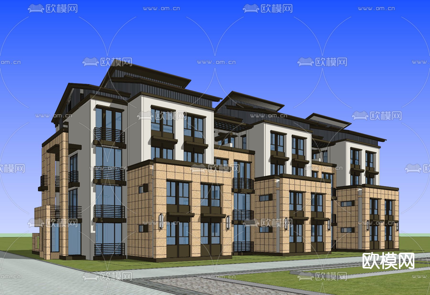 简欧别墅su模型下载（渲染图3）