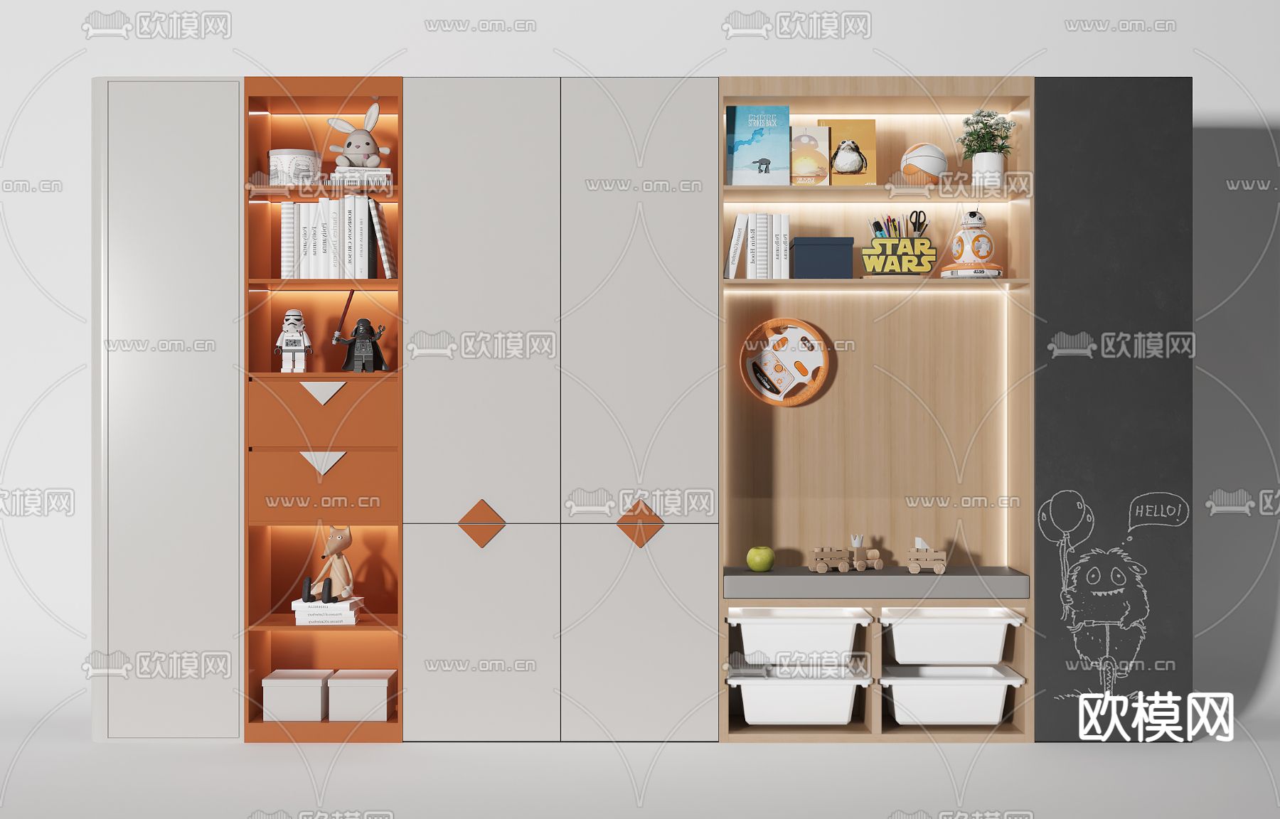现代儿童装饰柜su模型下载（渲染图1）