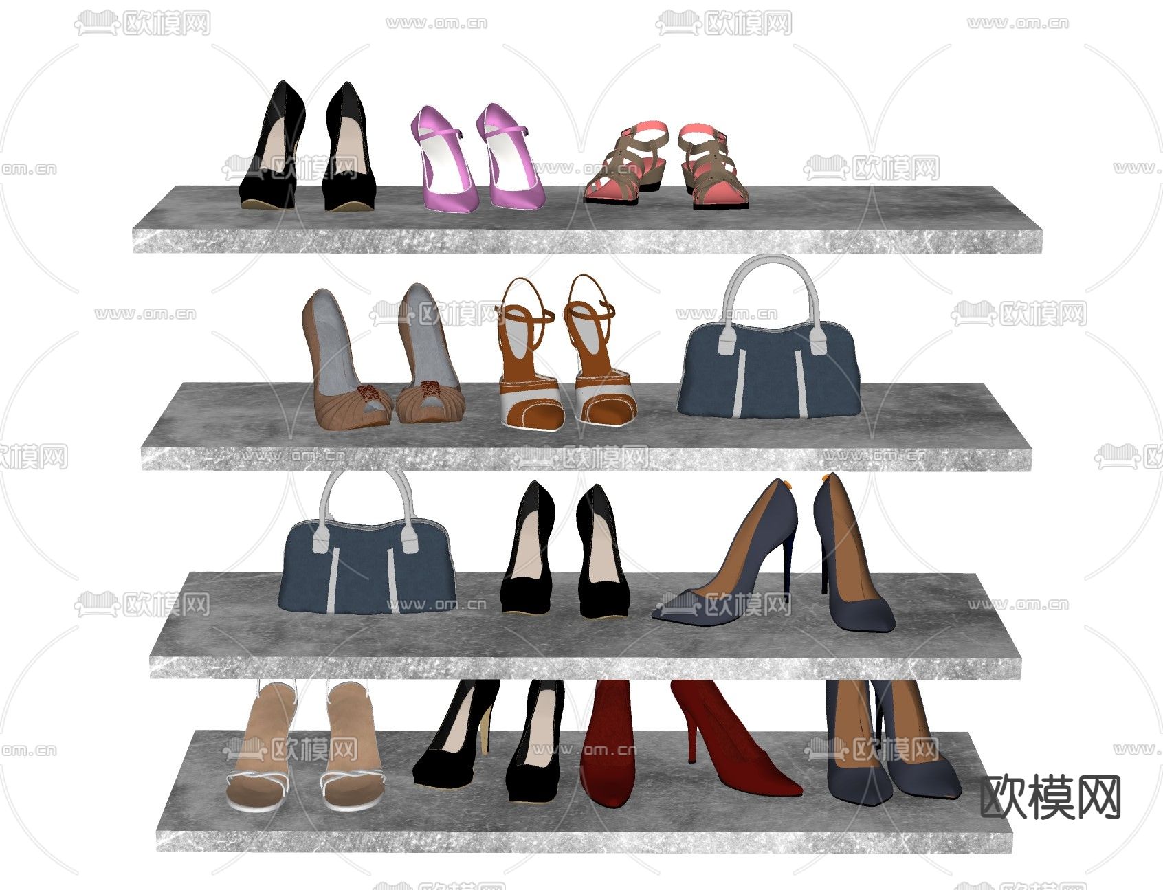 现代女士高跟鞋手提包su模型下载（渲染图2）