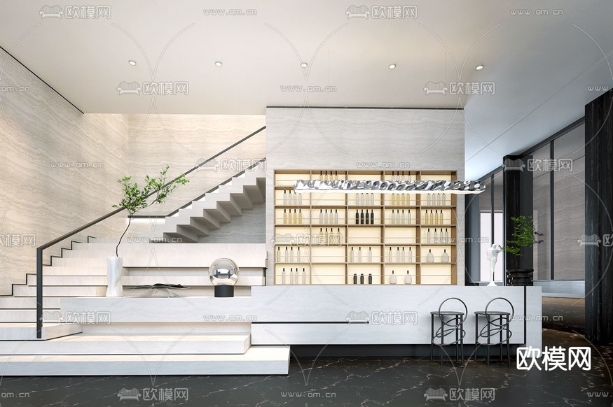 久度设计 现代售楼处水吧区3d模型下载(渲染图1)