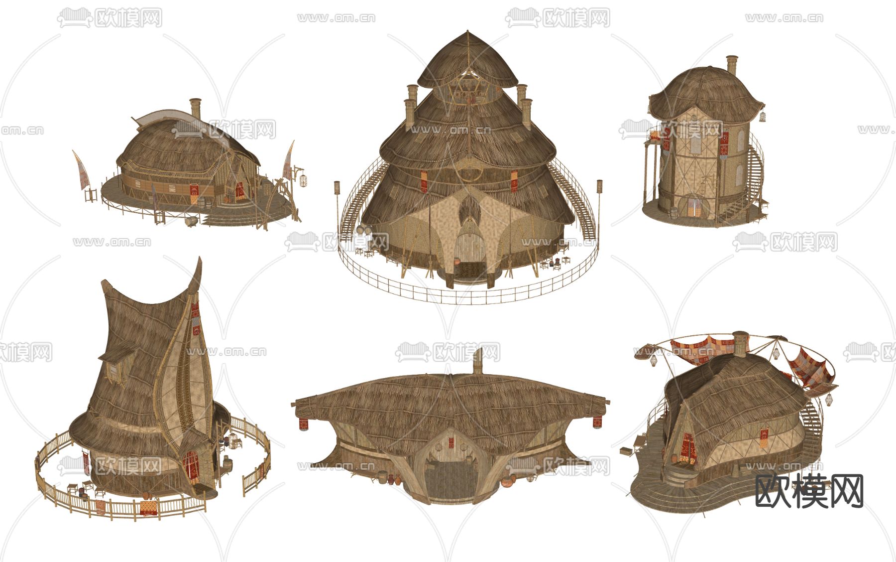 新中式艺术茅草屋su模型下载（渲染图2）