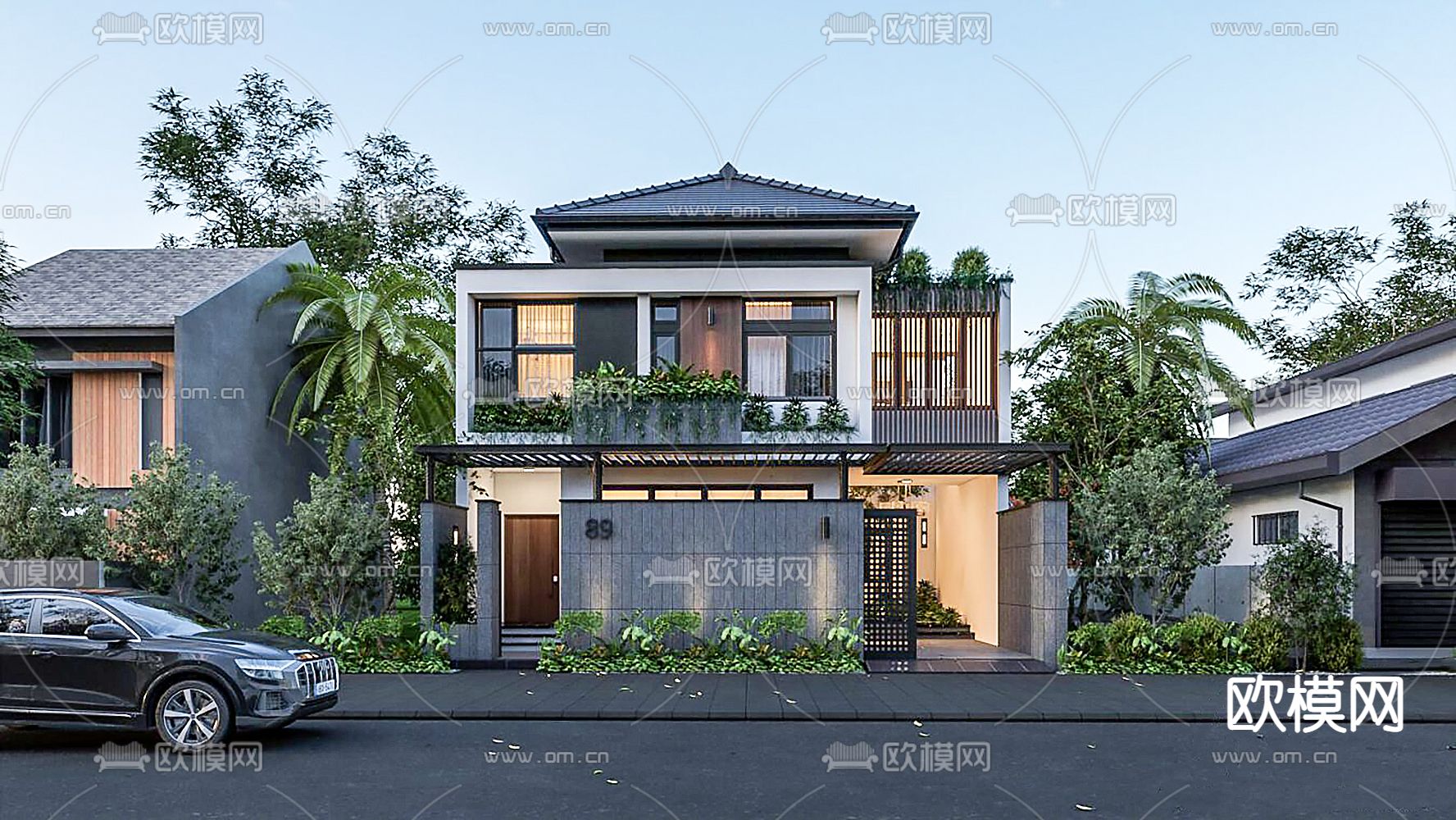 现代独栋别墅su模型下载（渲染图1）