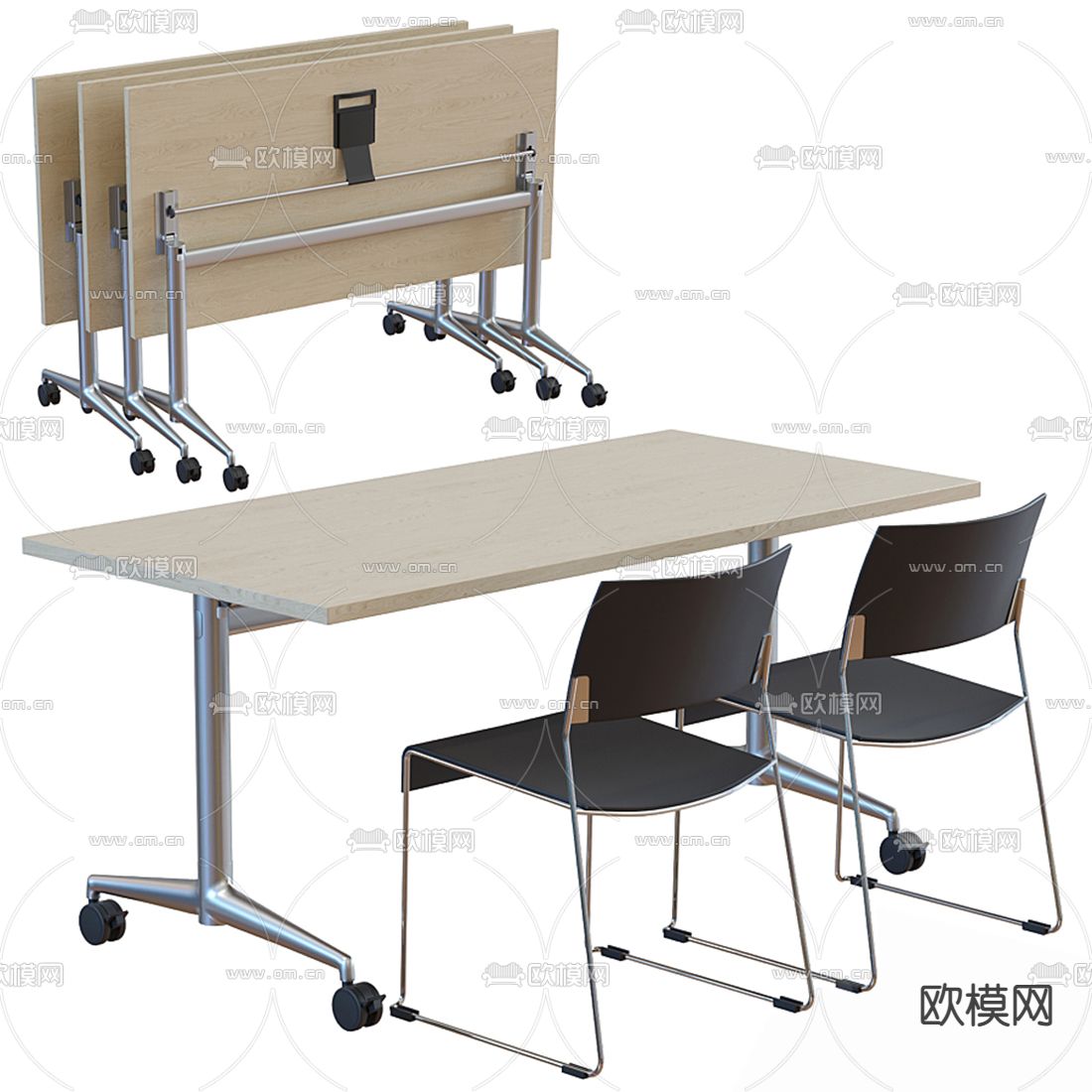现代可移动培训桌3d模型