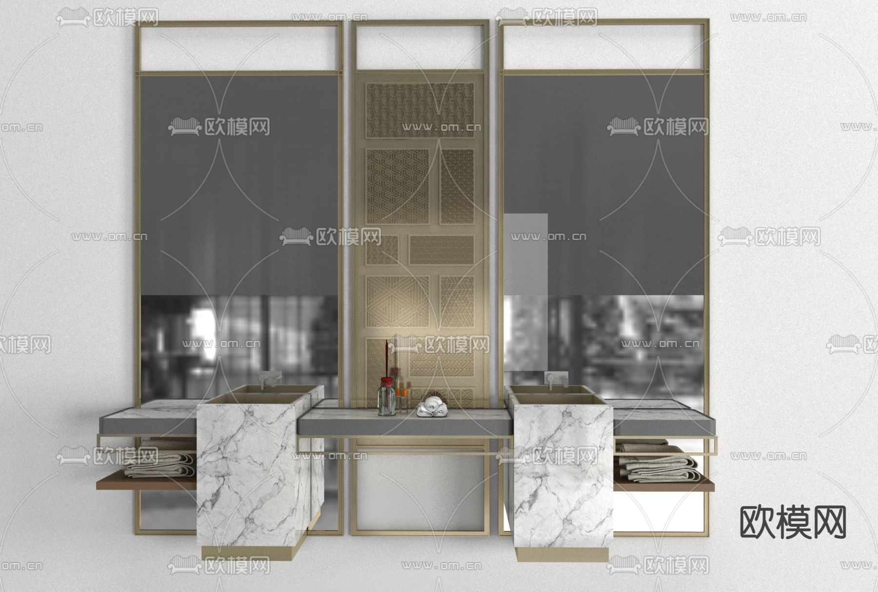 新中式大理石台盆免费3d模型下载