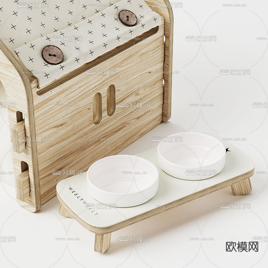 现代实木猫舍狗屋3d模型下载（渲染图3）