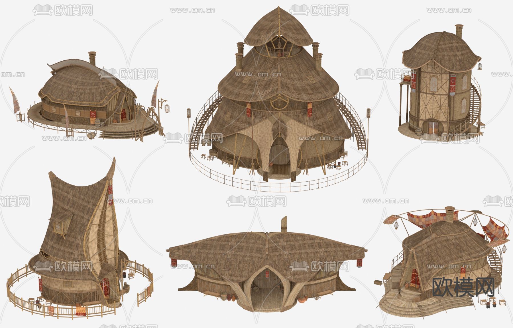 新中式艺术茅草屋su模型下载（渲染图1）