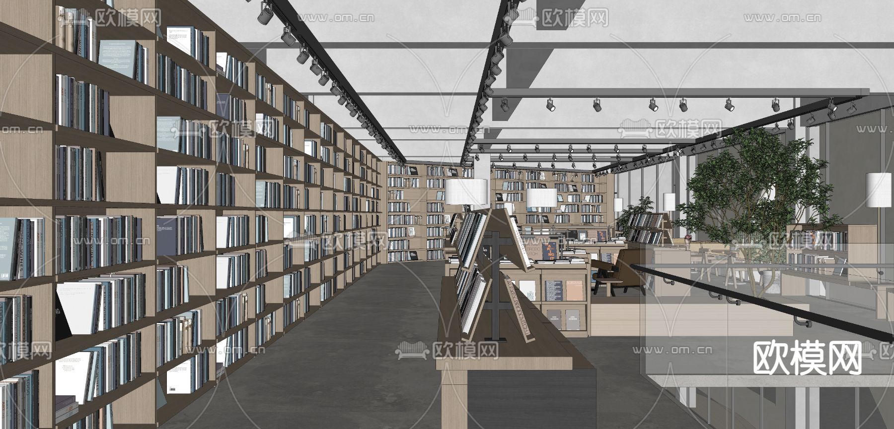 侘寂书店图书馆su模型下载（渲染图3）