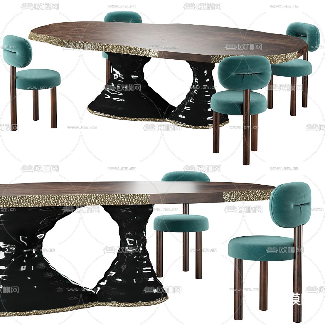 Giorgetti 后现代实木餐桌椅3d模型下载（渲染图1）