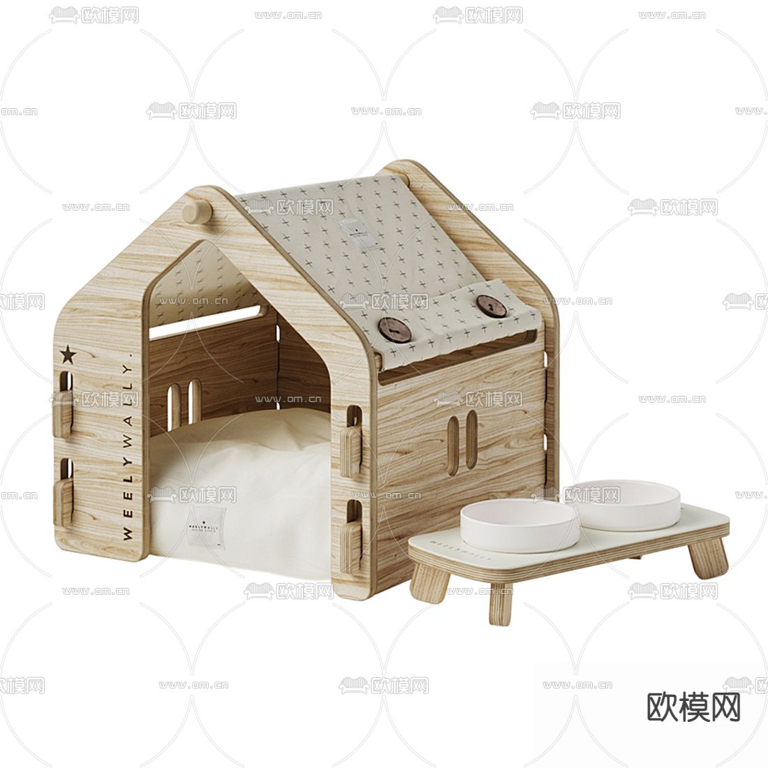 现代实木猫舍狗屋3d模型下载（渲染图1）
