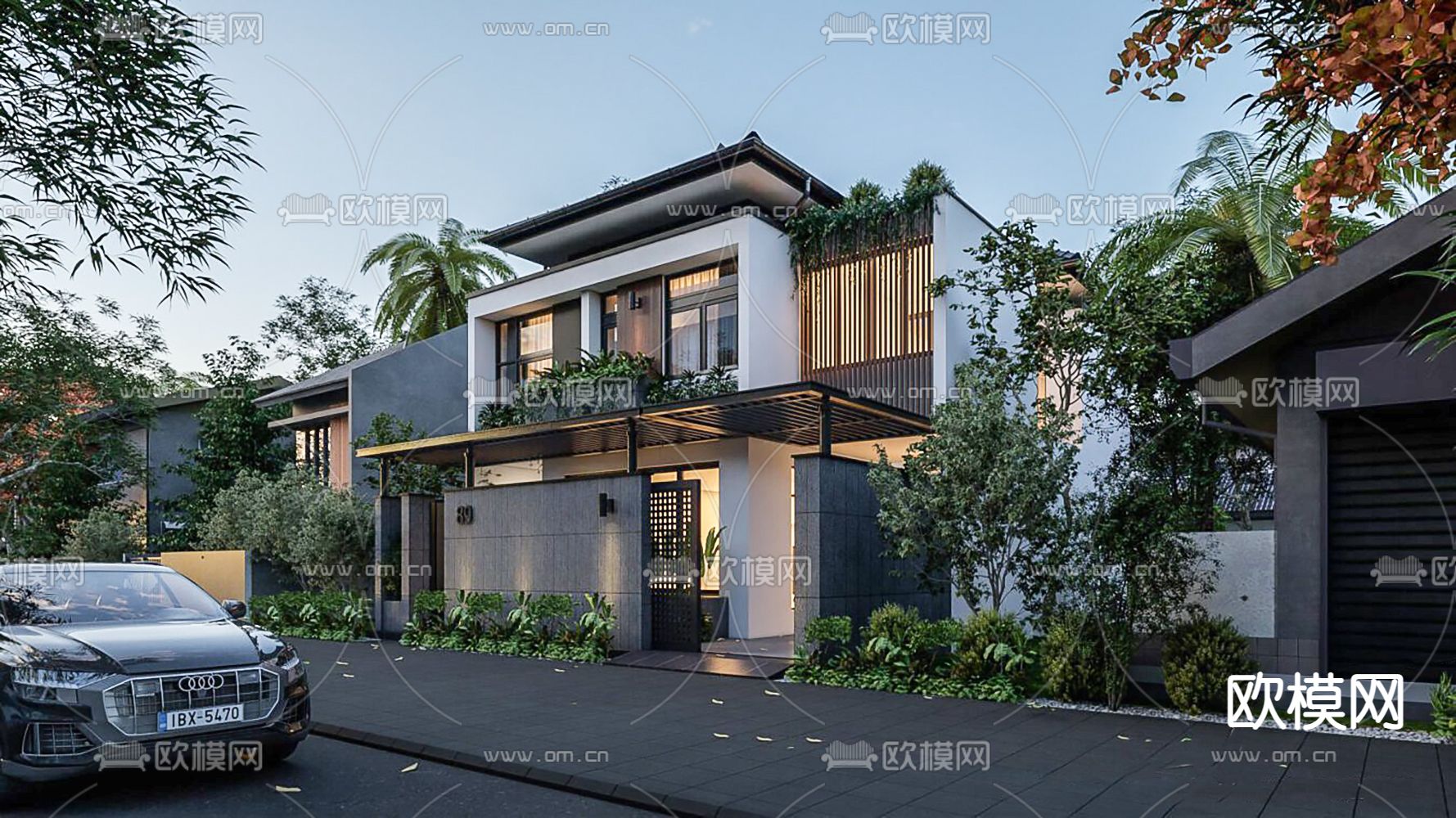 现代独栋别墅su模型下载（渲染图2）