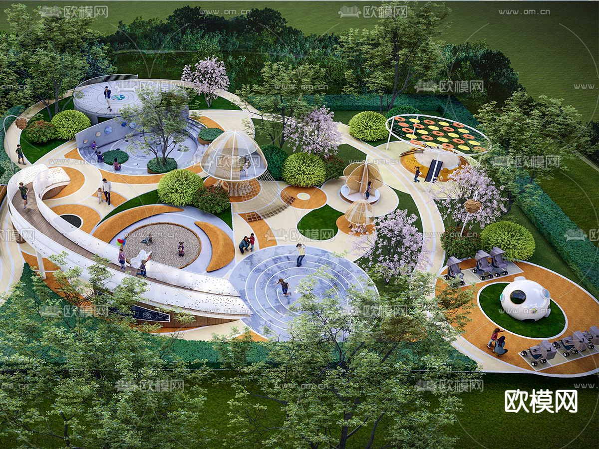 现代儿童游乐园su模型下载（渲染图1）