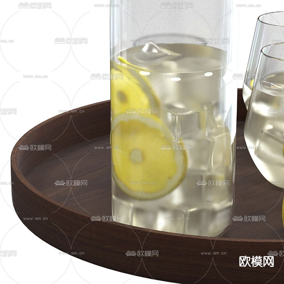 现代玻璃杯柠檬水3d模型