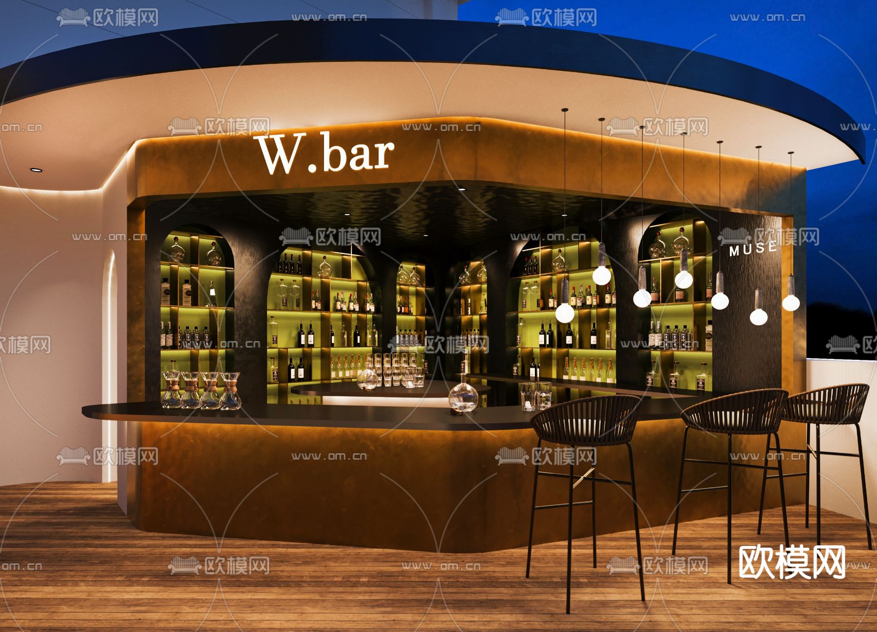 现代清吧酒吧3d模型下载（渲染图1）