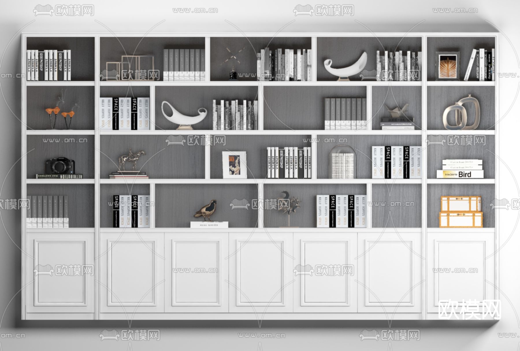 简欧书柜免费3d模型下载